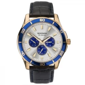 Image of Sekonda Mens Multifunction Blue Leather Strap Watch