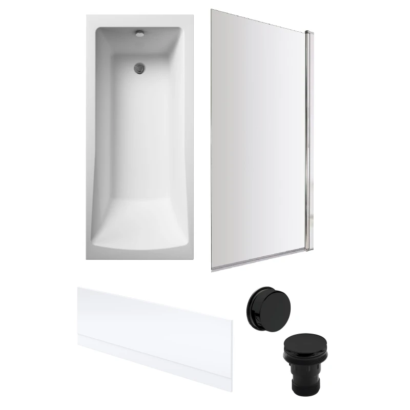 Image of Balterley Square Bath, Bath Screen, Front Panel, Black Waste 1700 x 700mm Black