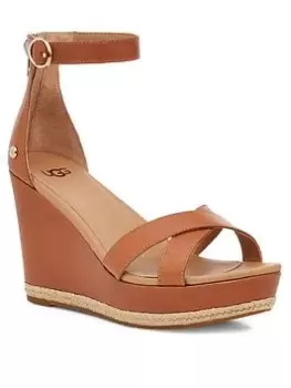 Image of UGG Ezrah Wedge Sandal - Tan Leather, Size 8, Women