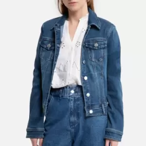 Image of Morgan VPOM womens Denim jacket in Blue. Sizes available:UK 6,UK 8,UK 10,UK 12,UK 14