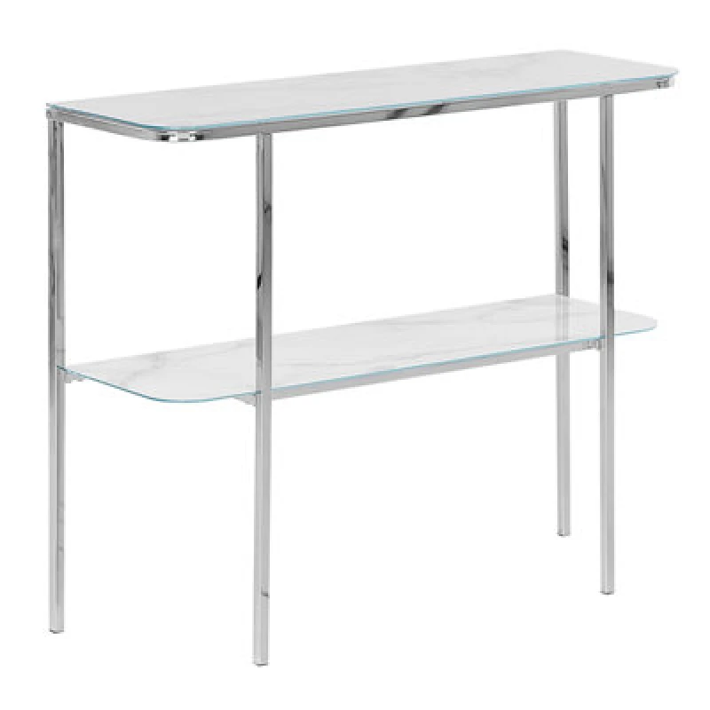 Image of Beliani Console Table Calvert Tempered Glass Marble/ Silver