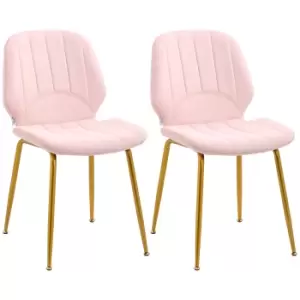 Image of HOMCOM Velvet Dining Chairs Set of 2, 2 Piece Dining Room Chairs with Backrest, Padded Seat and Steel Legs, Pink