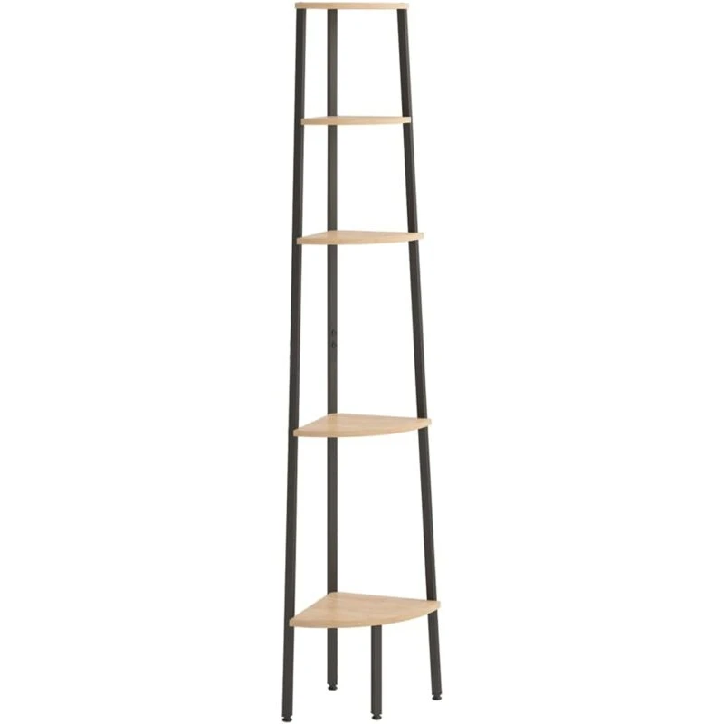 Image of Vidaxl 5-tier Corner Shelf Light Brown And Black 45.5X31.5X180 Cm, Brown 336394