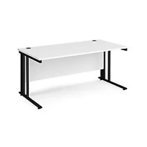 Image of Rectangular Straight Desk White Wood Cable Managed Legs Black Maestro 25 1600 x 800 x 725mm