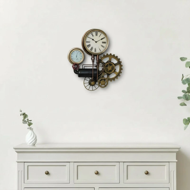 Image of Melody Maison Large Industrial Pipe Clock 53cm X 48cm Gold