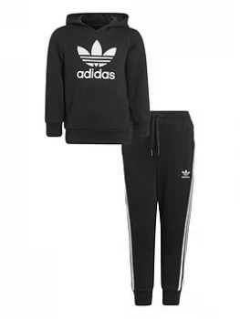 Image of Boys, adidas Originals Kids Unisex Hoodie Set - Black/White, Size 6-7 Years