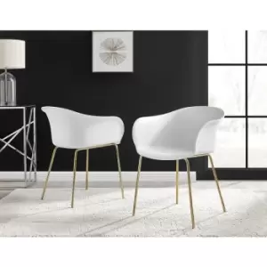 Image of Furniturebox UK - Set of 2 Furniturebox Harper White Dining Chair Gold Legs Modern Minimalist Industrial Chic Plastic Streamline Powder Coated