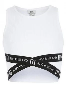 Image of River Island Ribbed Cross Over Cropped Top White Size 5-6 Years Girls