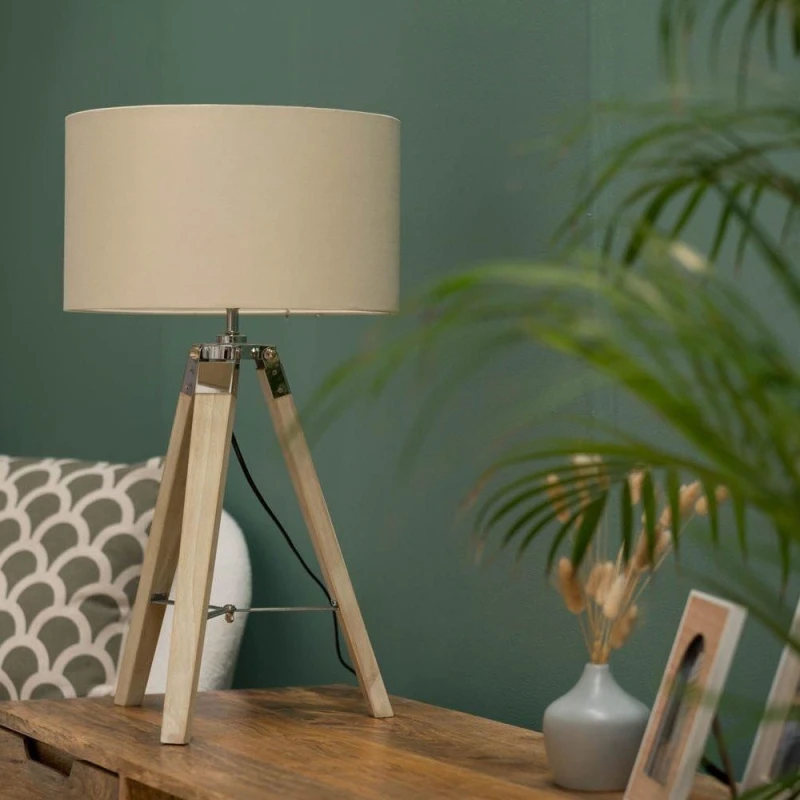 Image of ValueLights Clipper Light Brown Tripod Table Lamp Medium Natural Shade Brown