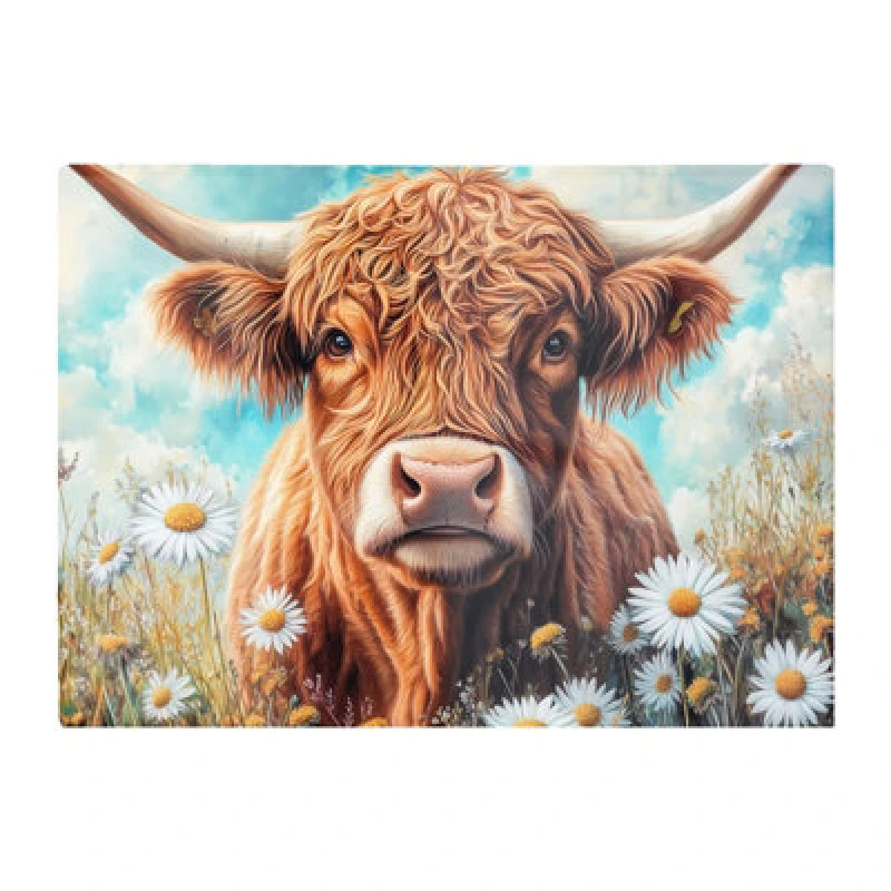 Image of Warren Reed Designer Highland Cow With Daisies Chopping Board