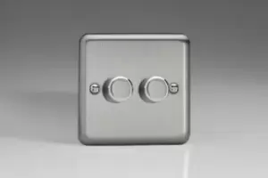 Image of Varilight 2x250W 2 Gang 1 Way Dimmer Switch - Matt Chrome - HS2