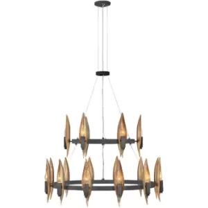 Image of Quintiesse Hinkley Willow Cylindrical Pendant Ceiling Light Carbon Black with Deluxe Gold