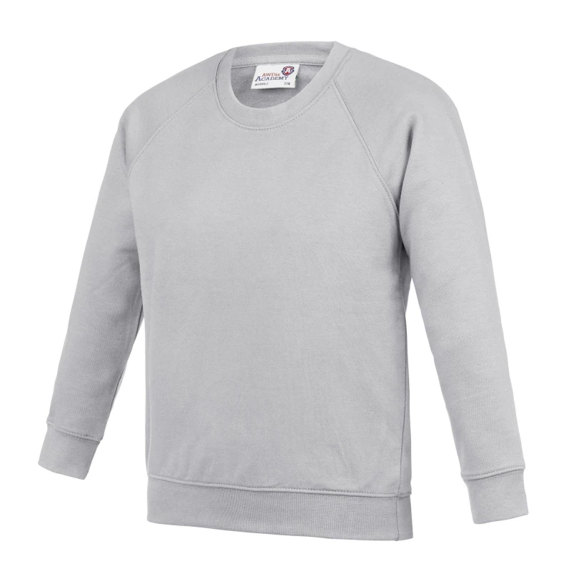 Image of AWDis Academy Crew Neck Raglan School Sweatshirt in Grey Size: 3-4 Years Grey Unisex 3-4 Years
