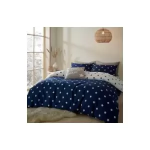 Image of Catherine Lansfield Brushed Spot Duvet Cover Set Navy Double - Blue