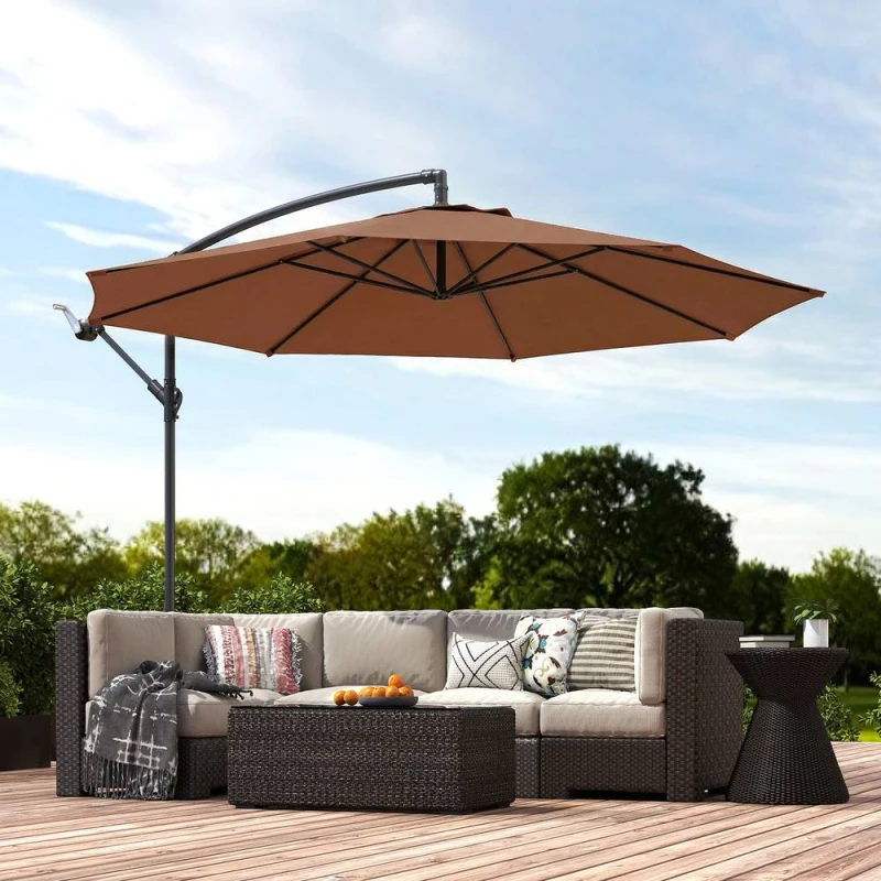 Image of OUTSUNNY 3(m) Garden Banana Parasol Cantilever Umbrella w/ Base, Coffee in Brown Size: 3m x 3m Brown Unisex 3m x 3m