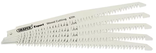 Image of Draper Expert 250mm 6tpi Bi-Metal Reciprocating Saw Blades for Wood Cutting - Pack of 5 Blades