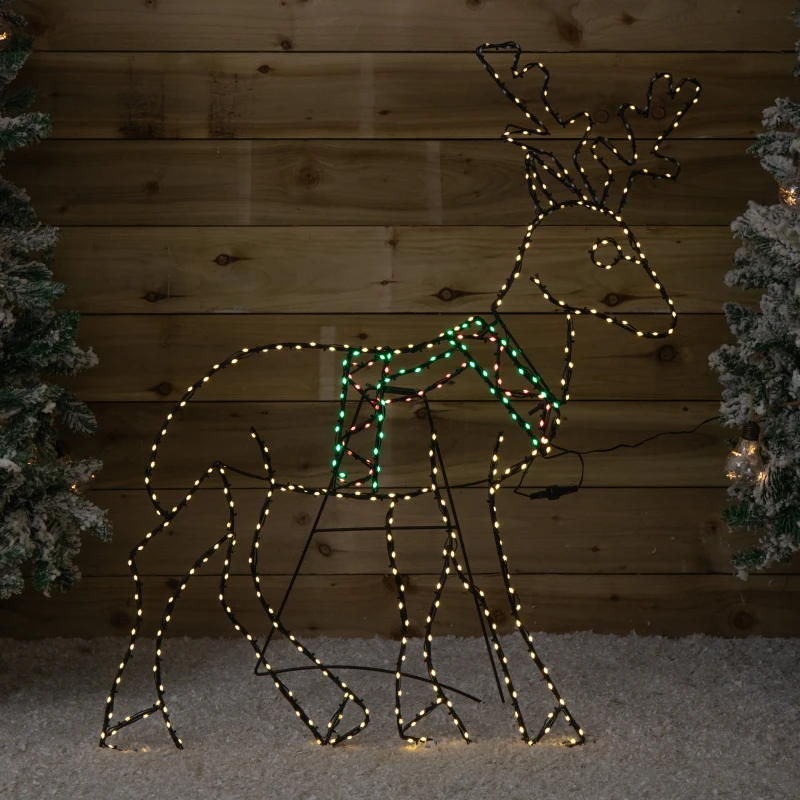 Image of 1.4m x 86cm Light up FlexiBrights Standing Christmas Reindeer with 420 Multi-Coloured LEDs