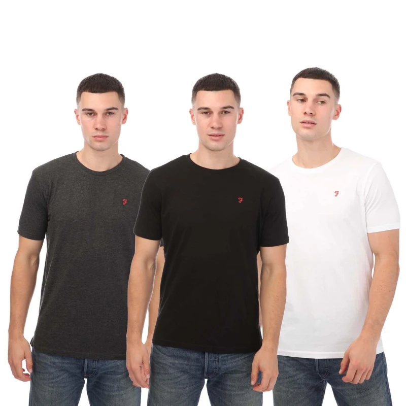 Image of Farah Colney 3 Pack T-Shirts - Black Grey White Black Grey White L
