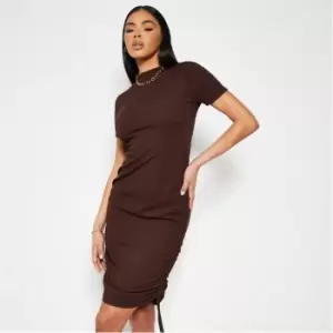 Image of I Saw It First Rib Ruched Side Bodycon Mini Dress - Brown