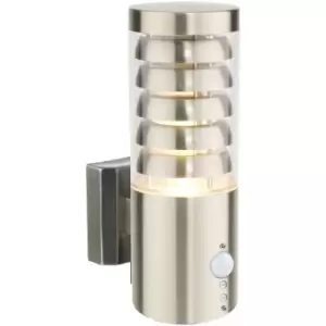 Image of Contemporary Outdoor Wall Light with PIR - 9.2W Warm White LED - Brushed Steel
