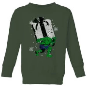 Image of Marvel The Incredible Hulk Christmas Present Kids Christmas Sweatshirt - Forest Green - 7-8 Years