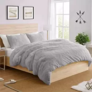 Image of Ezysleep Luxury Faux Fur Grey Shaggy Duvet Set 230cm Width