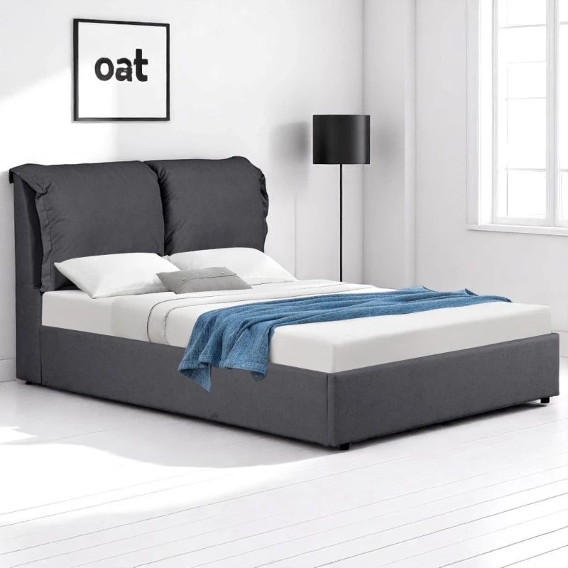 Image of OAT Home Chester Pillowback Fabric Ottoman Storage Bed in Charcoal Size: King Charcoal Unisex King