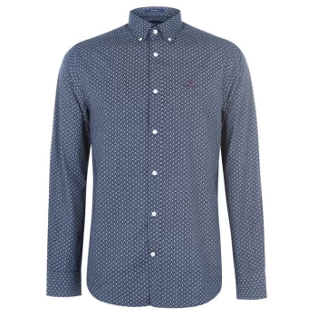 Image of Gant Micro Print Long Sleeve Shirt - Blue