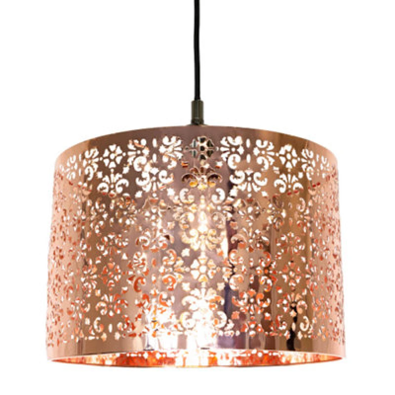 Image of Happy Homewares Moroccan Designed Shiny Copper Metal Pendant Light Shade With Floral Decoration