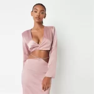 Image of Missguided Pad Satin Tie Waist Top Co Ord - Pink