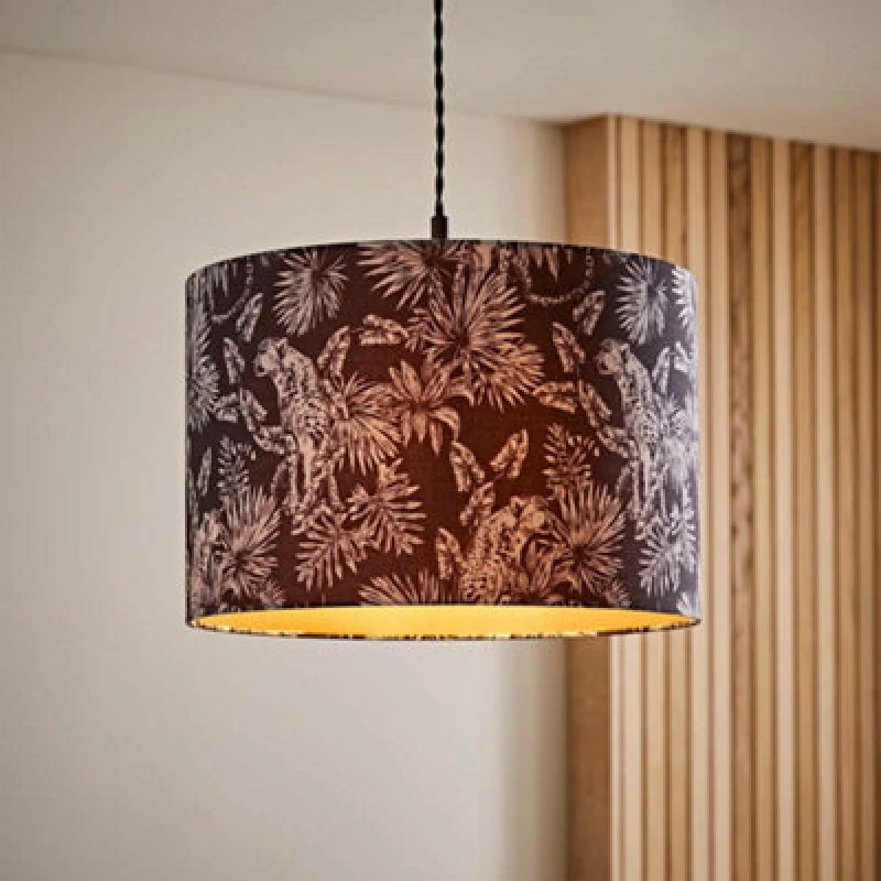 Image of ValueLights ValueLights Ariella Black Animal Print with Gold Inner Drum Easy Fit Lamp Shade Multi One Size Unisex 5016529272939