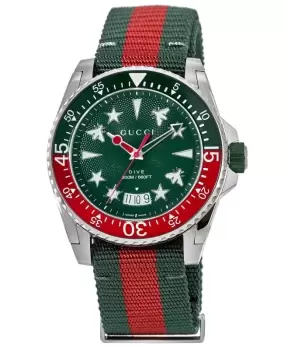 Image of Gucci Dive Green Dial Fabric Strap Mens Watch YA136339 YA136339