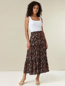 Image of Wallis Floral Maxi Skirt - Black, Size 14, Women