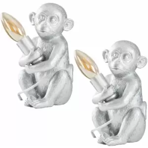 Image of Minisun - 2 x Baby Monkey Table Lamps - Silver - No Bulb