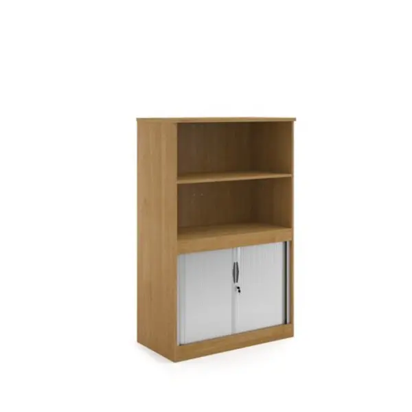 Image of Systems Systems combination unit with tambour doors and open top 1600mm high with 2 shelves - oak Oak TO16O