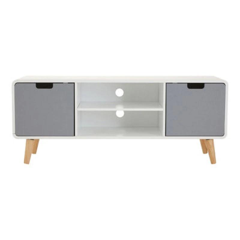 Image of Premier Housewares Sleek and Modern TV Unit, Versatile TV Cabinet, White Finish TV and Storage Unit, Sleek Corner TV Unit Grey