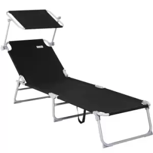 Image of Folding Sun Lounger Steamer Chair Sun Shade Bed Outdoor Garden Loungers Beach 2x Anthracite