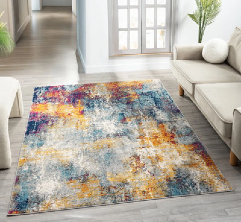 Image of San Marino Modern Living Room Area Rug - Low Pile Abstract Design Muti Coloured 120Cm X 170Cm