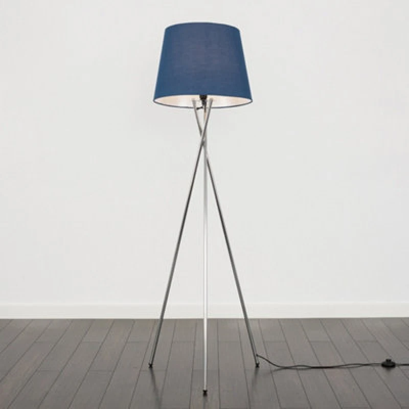 Image of ValueLights ValueLights Camden Polished Chrome Tripod Floor Lamp with Tapered Shade and Bulb in Navy Navy One Size Unisex 5055759991630
