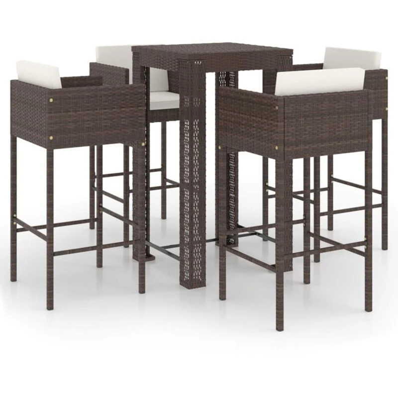 Image of VIDAXL 5 Piece Garden Bar Set with Cushions Poly Rattan Brown Vidaxl 8720286833360