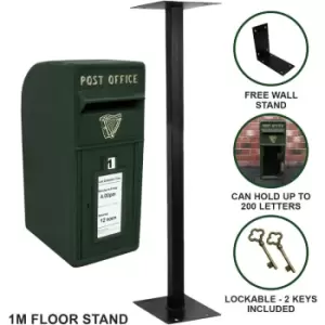 Image of Royal Mail Post Box Irish with Floor Stand er Cast Iron Wall Mounted Wedding Authentic Pillar Replica Lockable Post Office Letter Box Green - Green