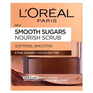 Image of LOreal Smooth Sugar Nourish Cocoa Face And Lip Scrub 50ml