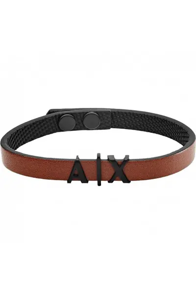 Image of Armani Exchange Jewellery Logo Leather Bracelet - Axg0054001 Brown