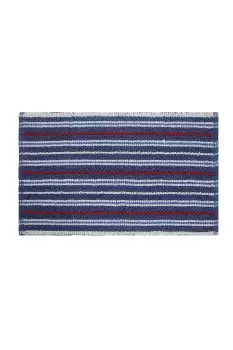 Image of Handloomed Striped Cotton Blue and Red Bath Mat