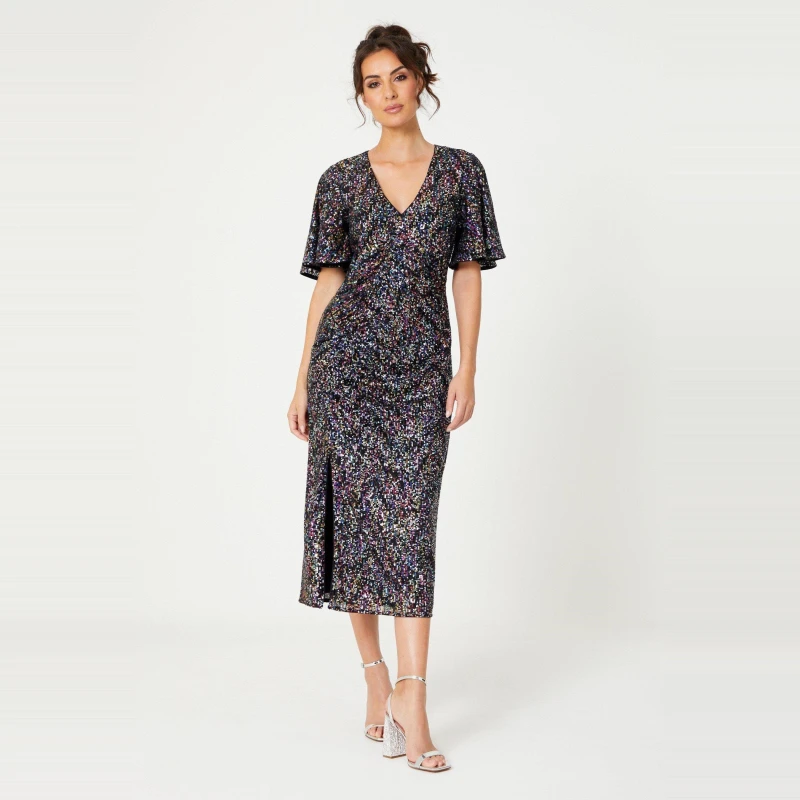 Image of Be You Sequin V Neck Midi Dress - Multi Multi 8