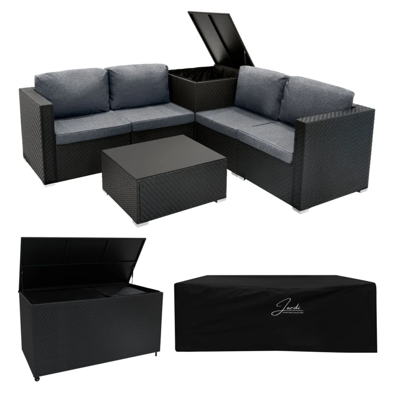 Image of Monstershop Rattan Modular 6 Piece Furniture Set & 996L Storage Box - Black Unisex