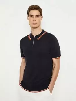 Image of Burton Menswear London Burton Slim Fit Short Sleeve Tipped Knitted Polo, Navy, Size L, Men