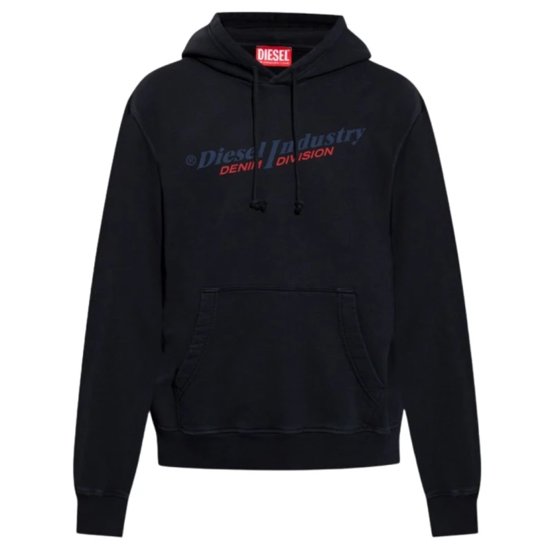 Image of Diesel Industry Denim Division Design Black Hoodie Black male