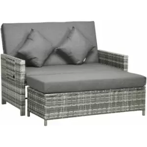 Image of Outsunny Garden Rattan Furniture Set 2 Seater Patio Sun Lounger Daybed Sun Bed - Grey
