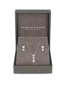 Image of Simply Silver Gift Boxed Sterling Silver 925 Cubic Zirconia Heart Drop Jewellery Set, One Colour, Women